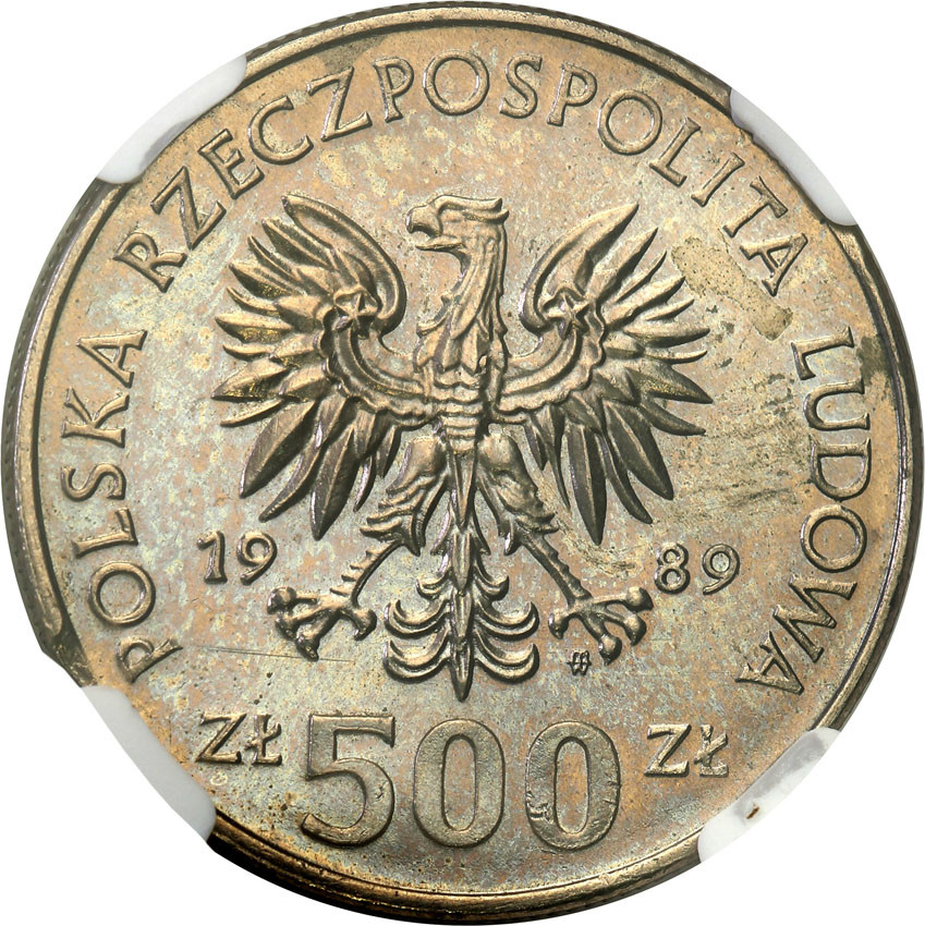 PRL. 500 złotych 1989 Wojna Obronna NGC MINT ERROR MS64
